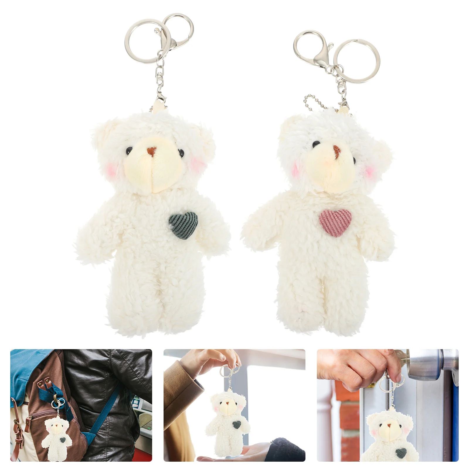 

2 Pcs Key Chain Pendant Mini Stuffed Animals Small Bear Hanging Adorable Decor Charm Keychain Alloy Decorative DIY Man