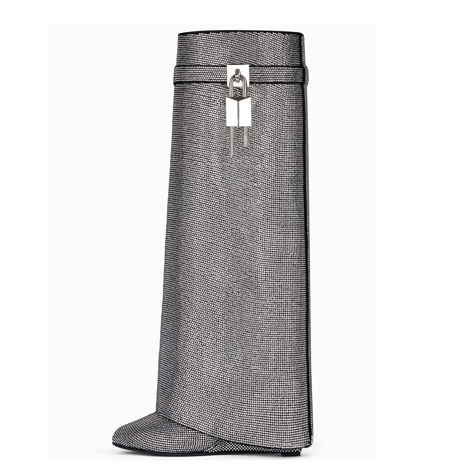 Original Designer Marke Hohe Qualität Herbst Winter Neue Strass Spitze Keilabsatz Große Größe High Heel Stiefel für Frauen – Detail 15