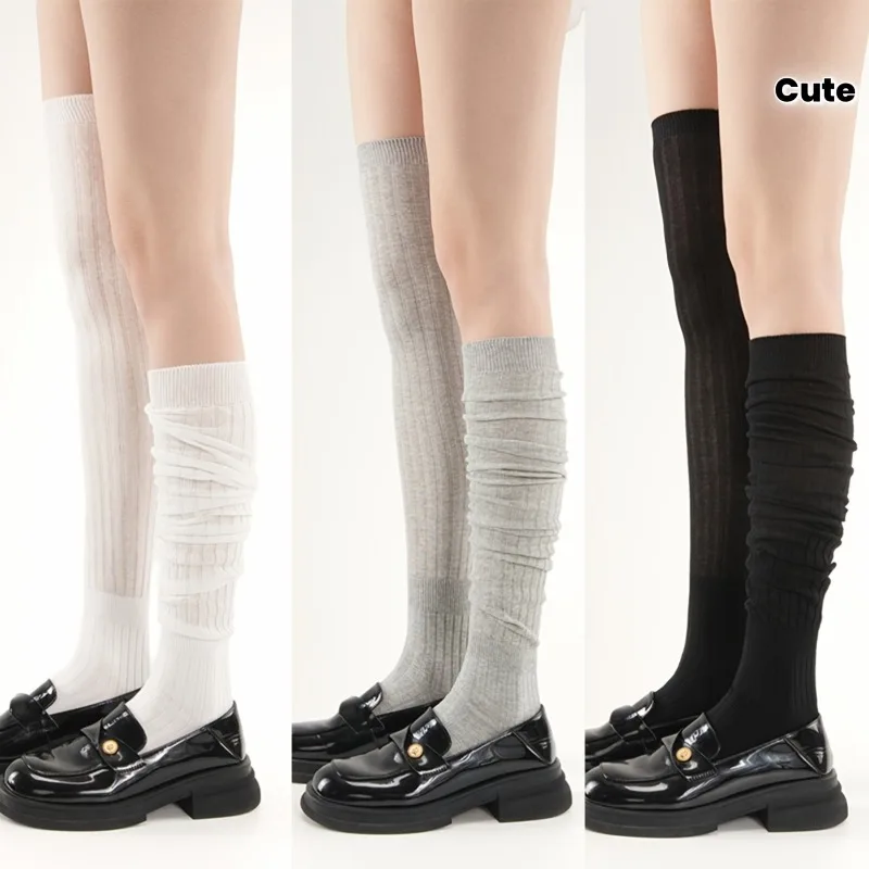 1 Paar Damen-Wadensocken, modische, knielange Lolita-Socken, bequem, atmungsaktiv, solide, einfache, vertikale JK-Strümpfe über Kniestrümpfen