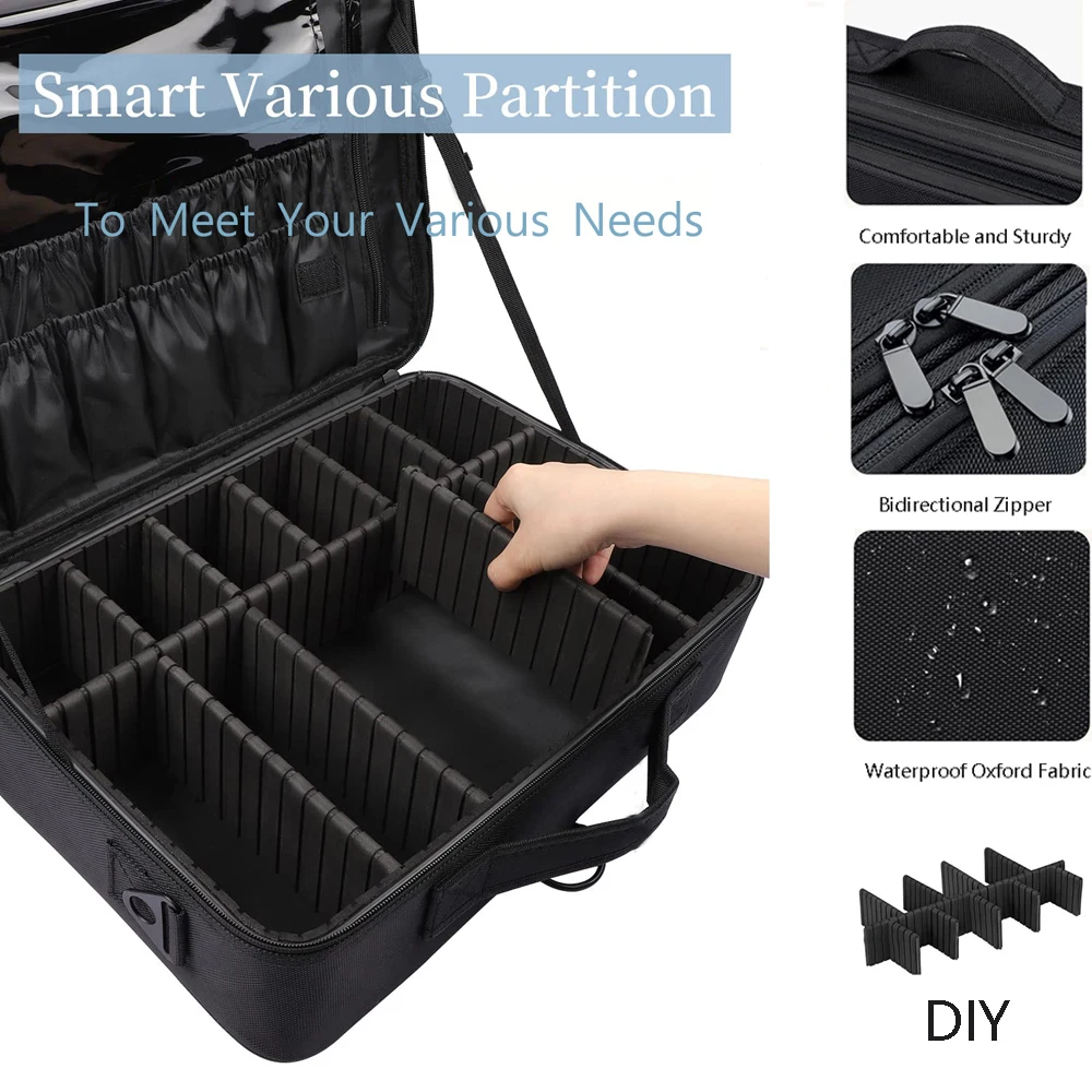 Large Capacity Makeup Case - 3 Sizes Cosmetic Organizer Brush Bag Barber Train Case for Makeup Artists Hair Cutter Sets