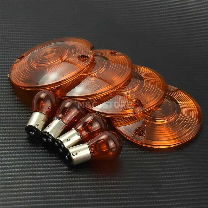 4pcs Motorcycle Smoke Clear Orange Turn Signal Lens Cover Bulbs For Harley Touring Electra Glide Road King Tour FLHT FLST FLTR