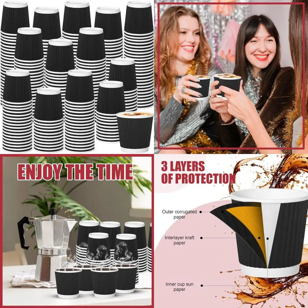 

4oz Insulated Ripple Wall Paper Cups for Espresso, Hot Chocolate & Tea - Black