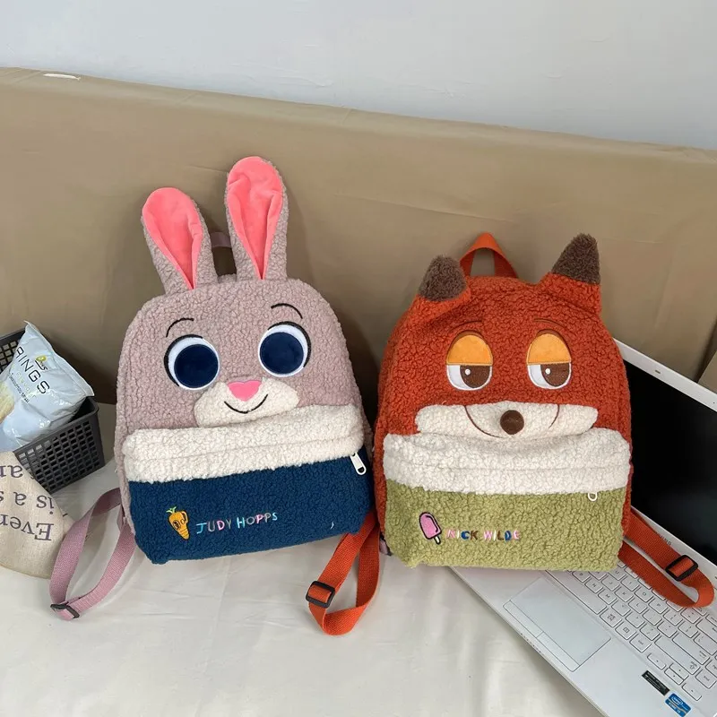 Disney Zootopia Judy Nick Plush School Bag Furry Shoulder Bag Leisure Handbag Girl Cute Fluffy Satchel Tote Travel Backpack Gift