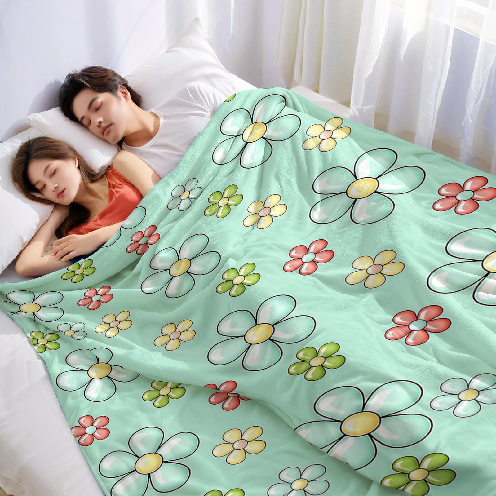 Glossy Cartoon Daisy Ultra Soft Sherpa Fleece Blanket Fluffy Warm Halloween Cozy Throw for Sofa Couch Bedroom Gift All season