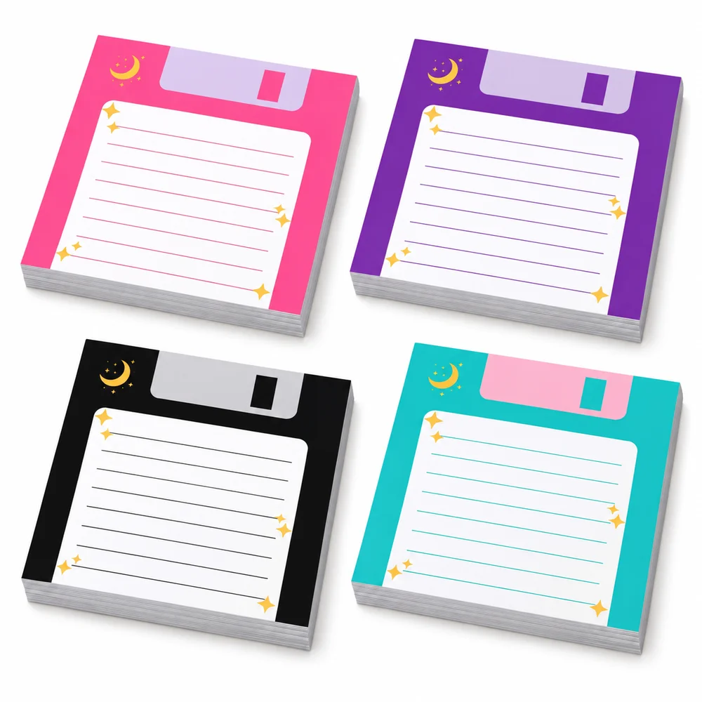 4pcs Set 50 Sheets Per Pad Floppy Disk Sticky Notes Celestial Moon Adhesive Paper Notebook Planner Sticker Lined Decorative