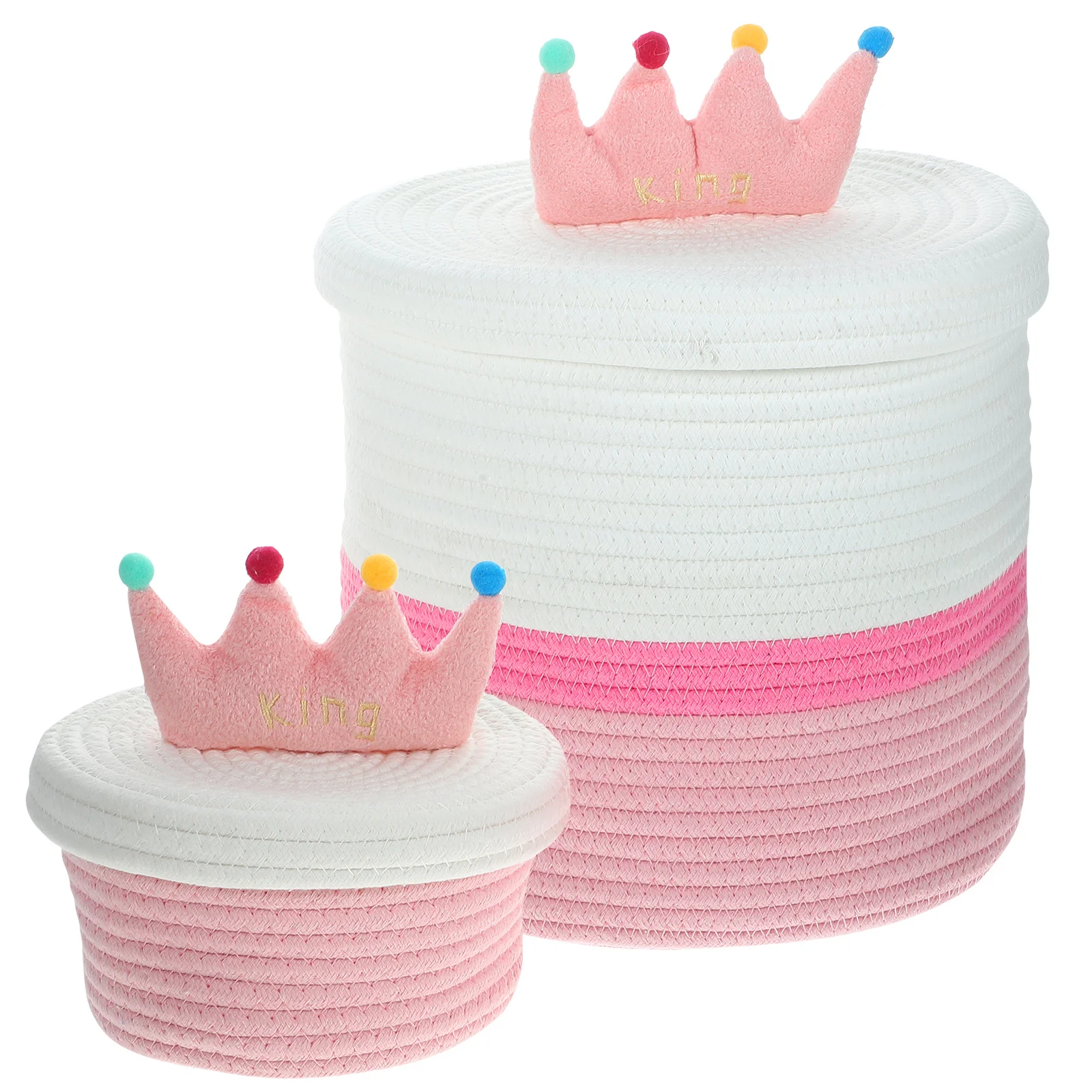 

2pcs Small Round Cotton Rope Storage Basket Lid For Home Organizing Woven Baskets Key Container Decorative Box