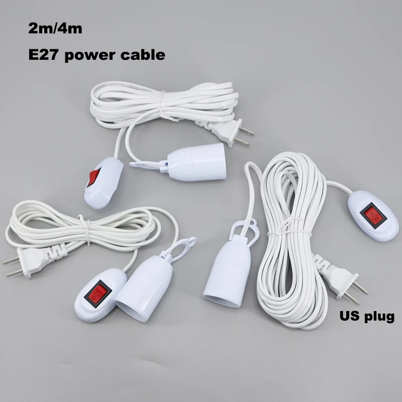 2m/4m Lamp Bases Universal Switch button Led Bulb power cable Socket extend Adapter E27 Screw Holder Accessories Tools US Plug