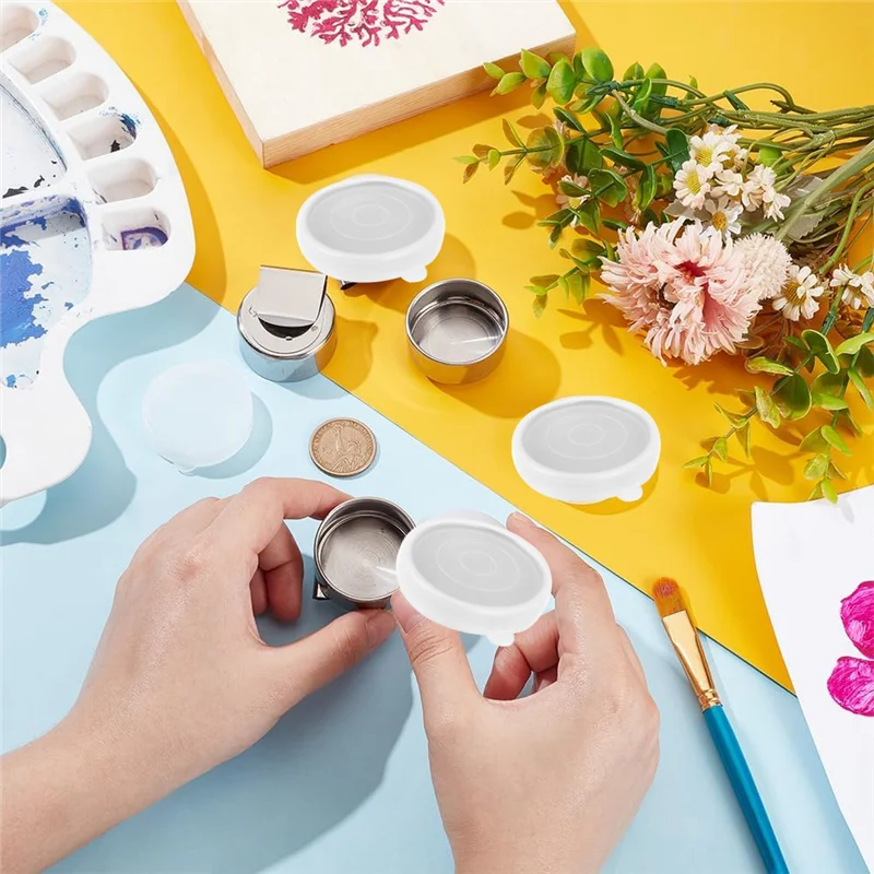 

4Pcs Stainless Steel Oil Painting Cups Container Cup Withlid Dipper Pallete Cups Fordrawing