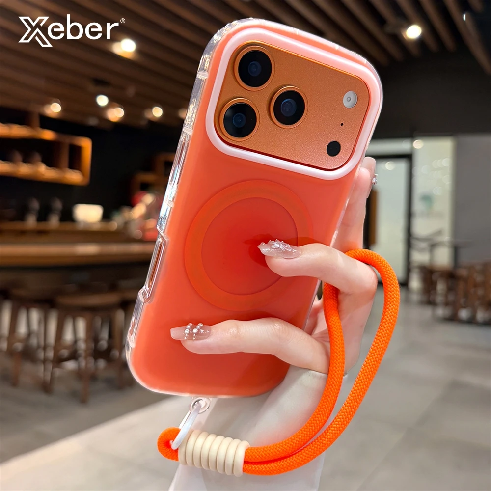 Luxuriöses Lanyard, magnetisch, für Magsafe, matt, glänzend, für iPhone 17, 16, 15, 14, Pro Max, niedliche ovale Ecken, kabellose Ladeabdeckung