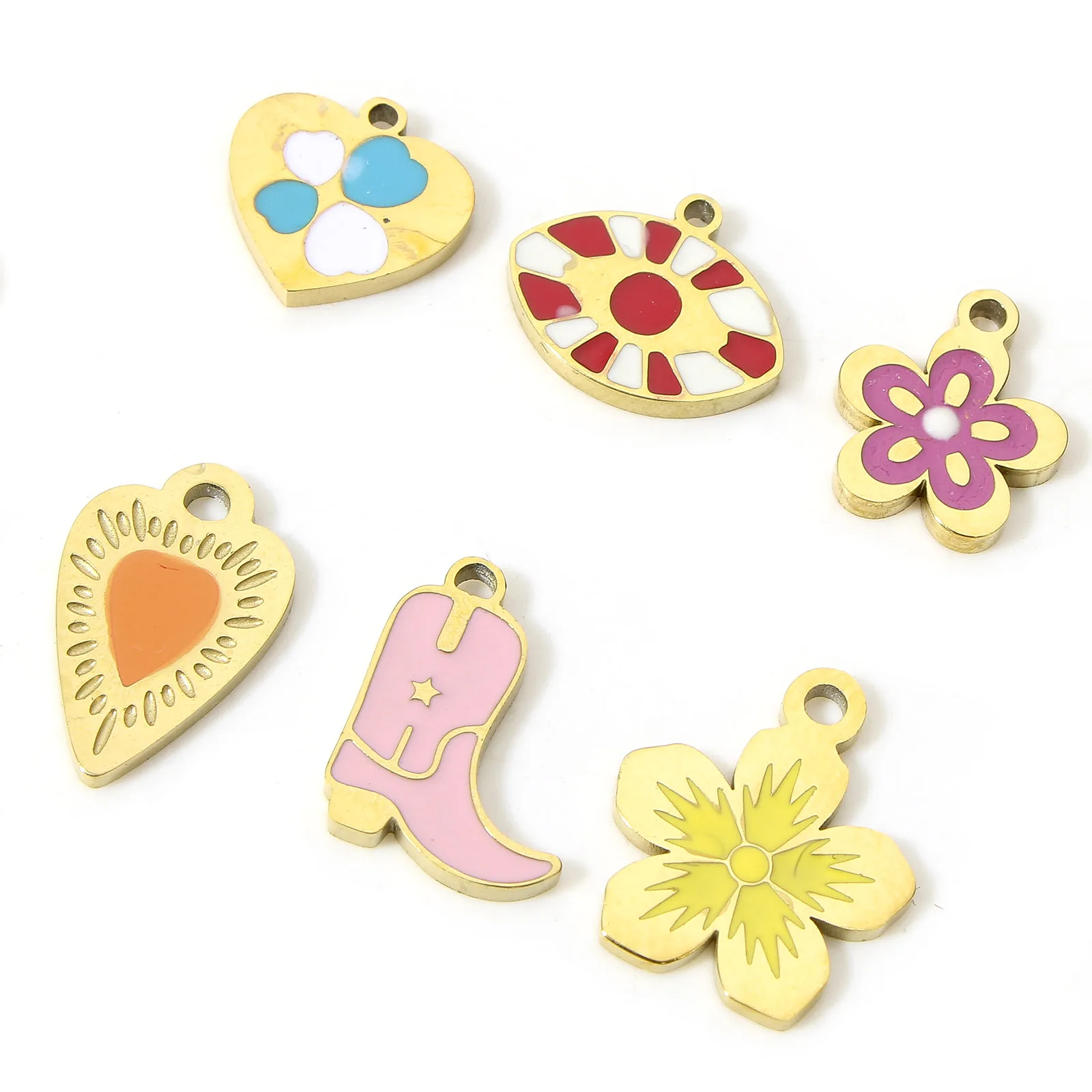 1 Piece Flower Heart Eye Shape Enamel Charms Stainless Steel Boots Shape Pendants For Jewelry Making Diy Necklace Supplies