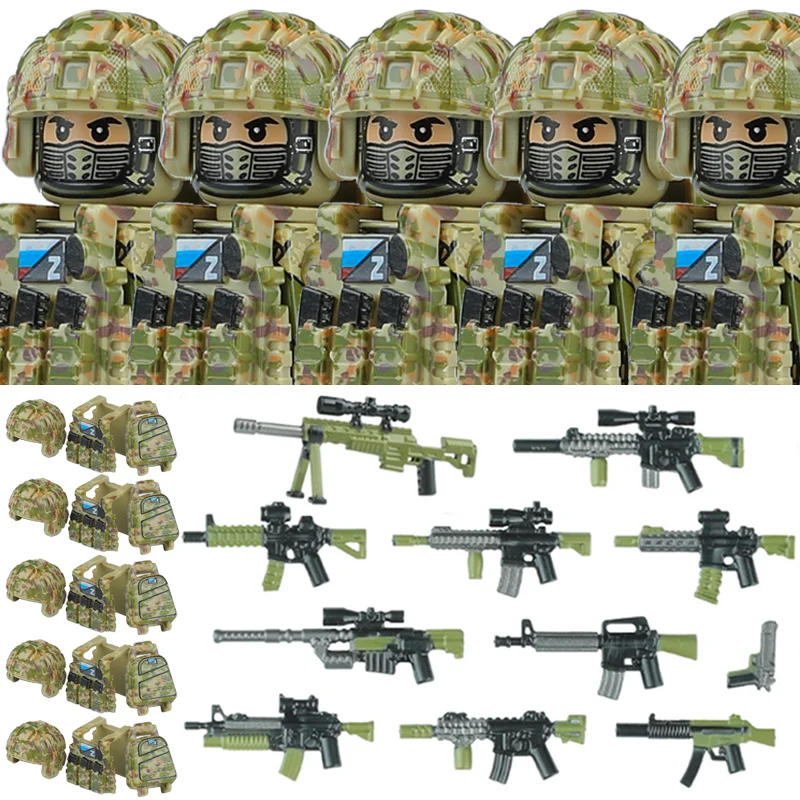 City Police Russia Wagner Military Commando Special Forces Building Blocks Army Soldier RU Assault Figure Weapons Backpack Toys