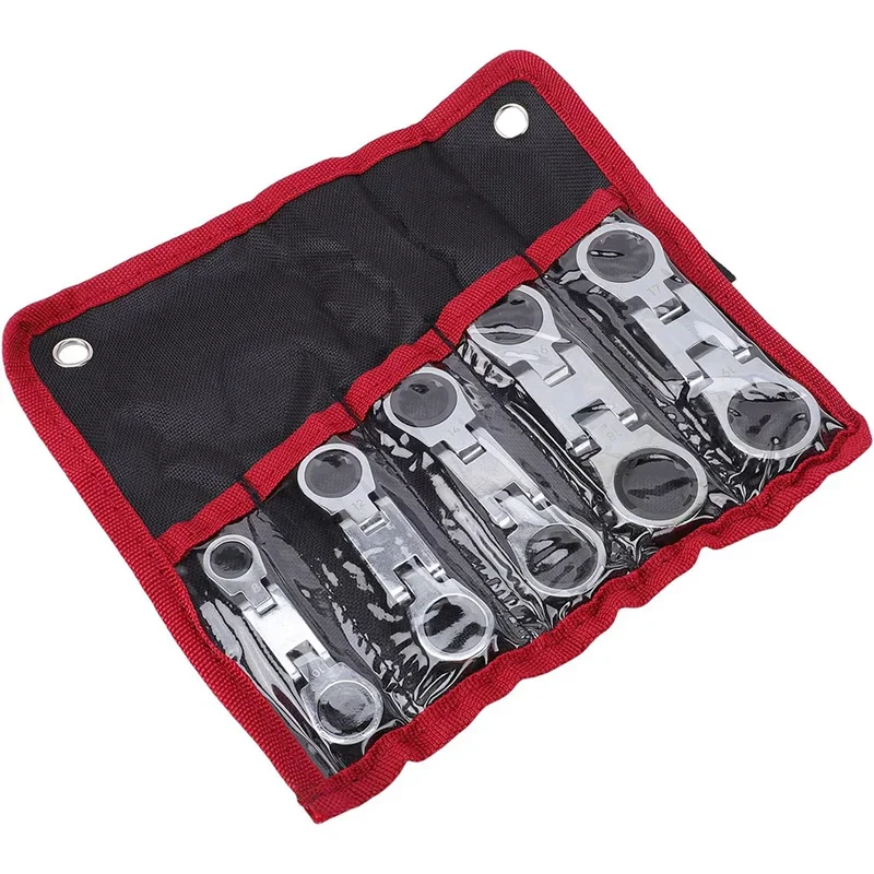 5Pcs Ratcheting Wrench Set Cr-V Steel 72 Tooth Flexible Head Ratchet Spanner for Automotive Bicycle Mechanical Repair