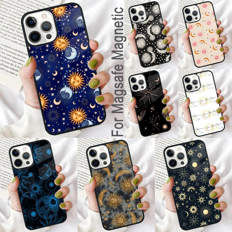 

Sun And Moon Star Soft Phone Case for iPhone 17 Air 16e Pro max 15 Pro 13 14 Plus 11 12 MagSafe Magnetic Coque