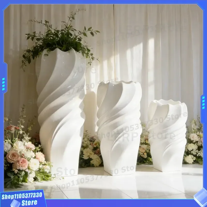Tall White Ceramic Spiral Vase Modern Twisted Floor Standing Sculpture Pot for Living Room Hotel Lobby Wedding Centerpiece