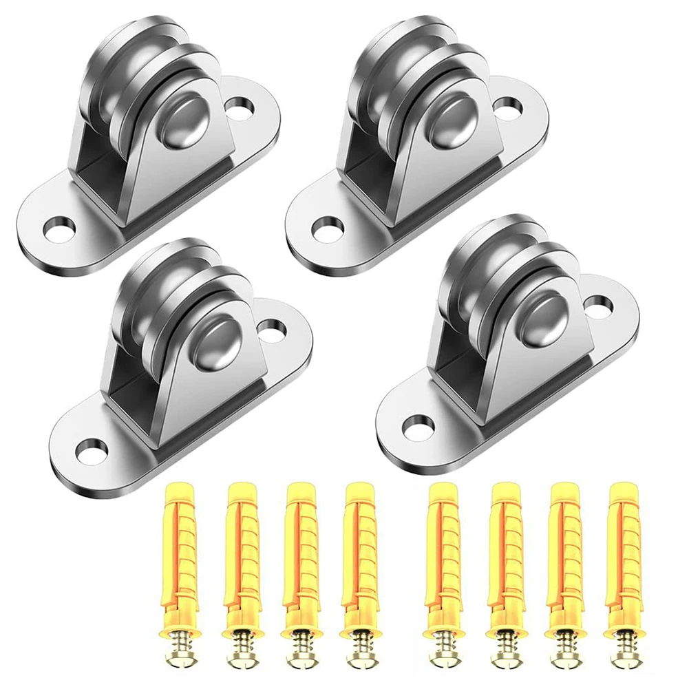 2/4Pcs Heavy Duty Fixed Pulley Detachable Pulley Block Kit Wall-Mounted Pulley Loading 176 Lb For Sliding Gate And Wire Rope