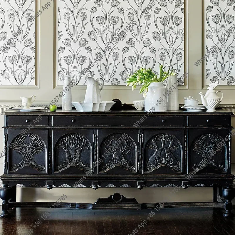 N40 W French Hand-carved Zoo Sideboard Photo Studio Art Vintage Decoration Wabi-sabi Style Foyer Entryway Entryway