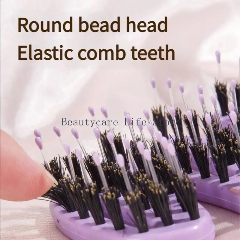 652C Pig Hair Hairbrush Volumising Styling Brush Massage Brush Comb With Ridges Pine Cone Brush