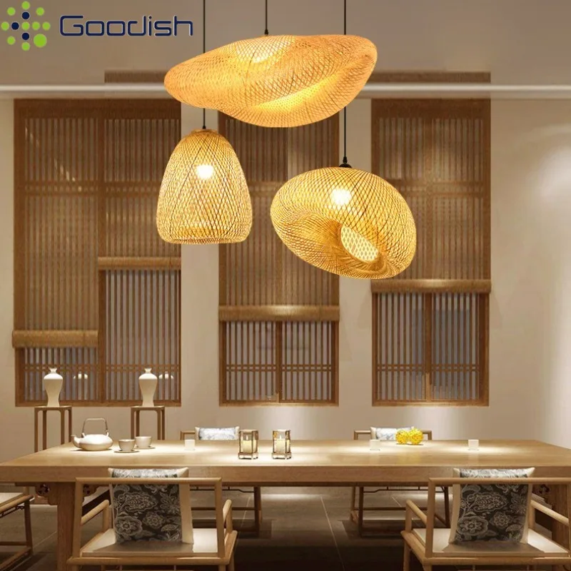 

Chinese Style Bamboo and Wooden LED Pendant Lights Rattan Wicker Hanging Lamps for Living Dining Room Home Decoration Chandelier