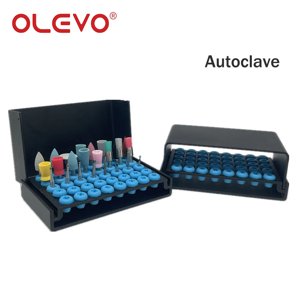 OLEVO z 40 otworami aluminiowy uchwyt na Bur dentystyczny Organizer Box z możliwością sterylizacji FG/RA do dezynfekcji klocka wysokiej niska