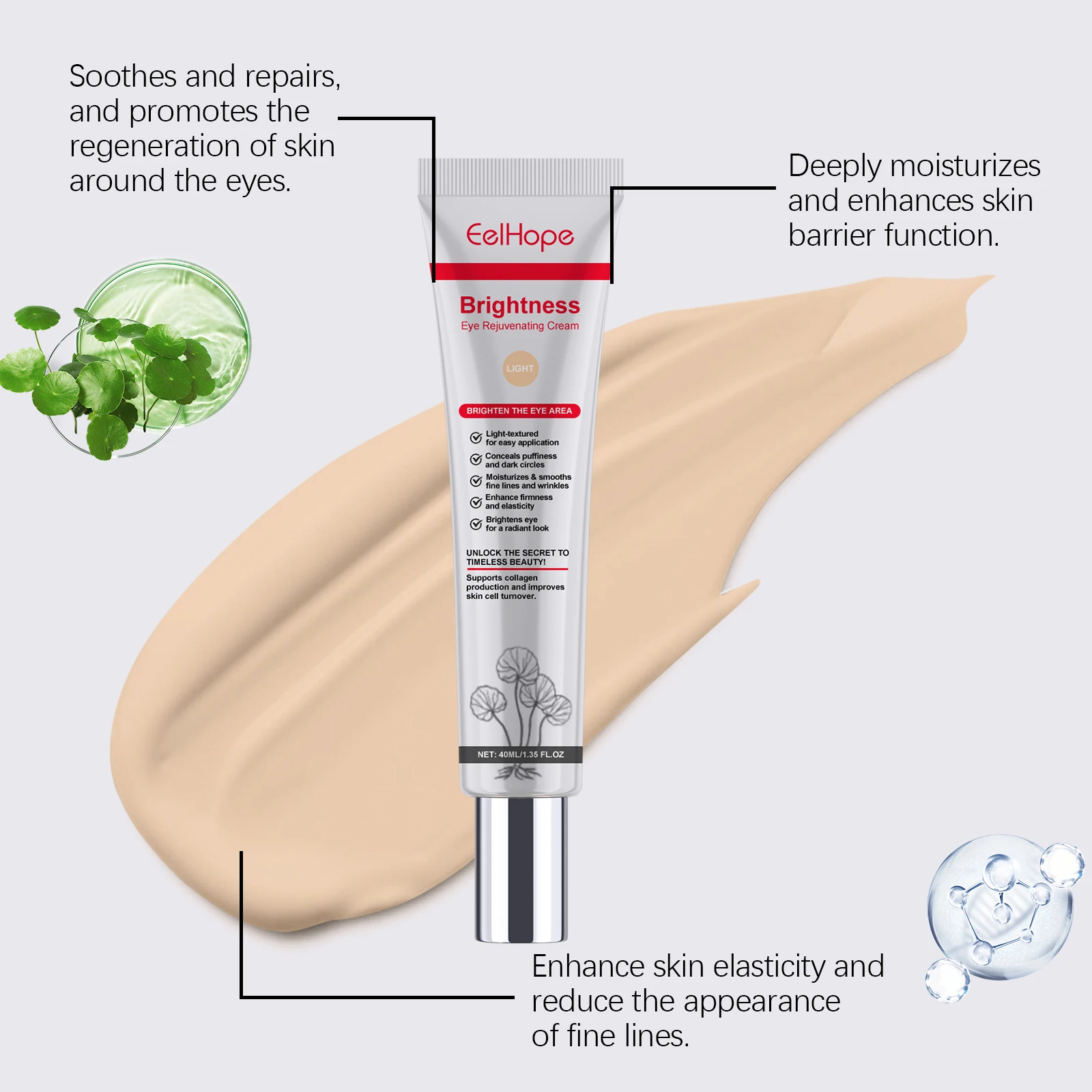 Eelhope Centella Light Eye Concealer, Cover Blemishes Without Card Powder Refreshing Moisturizing Moisturizing Light