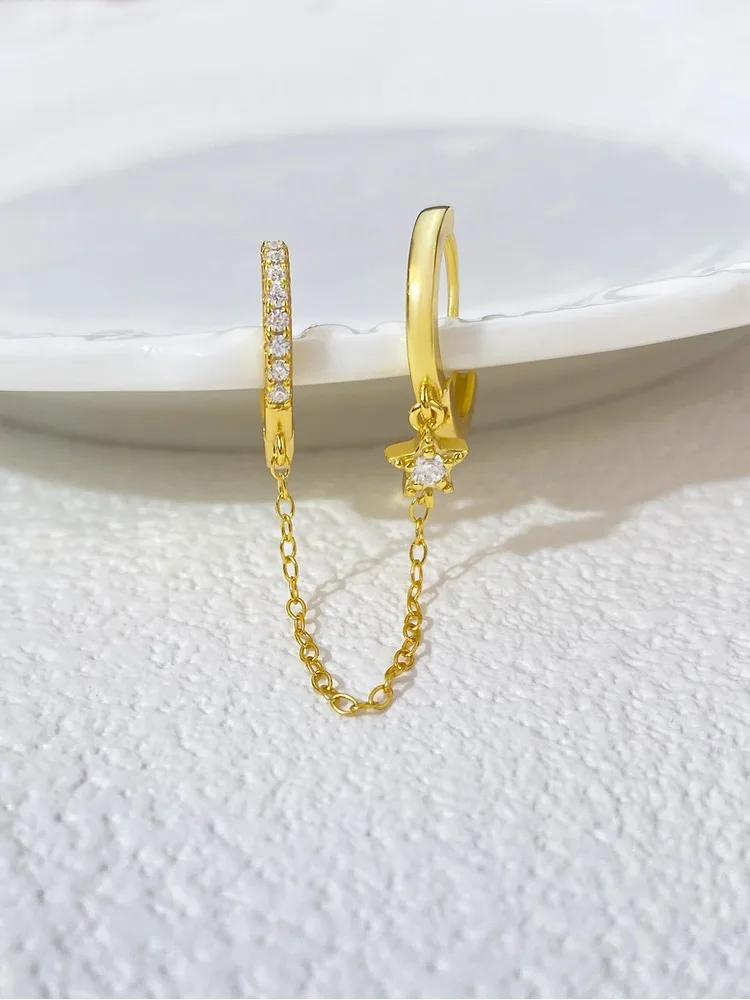 925 فضة مزدوجة هوب سلسلة الزركون إسقاط أقراط للنساء المشاركة الزفاف الفاخرة موضة عالية الجودة غرامة مجوهرات