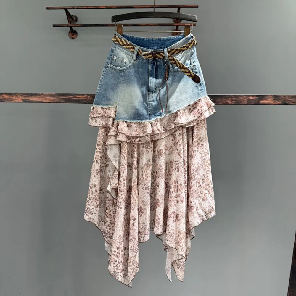 Hot Selling New Flower Pattern Denim Skirt High Waist A Line Skirt Summer Fashion Casual Style Short Mini Skirts For Women