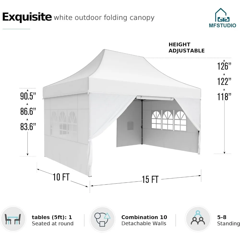 Barraca de dossel pop up 10x15, barraca de festa resistente comercial ao ar livre com 4 paredes laterais, barraca de dossel impermeável de fácil configuração para par