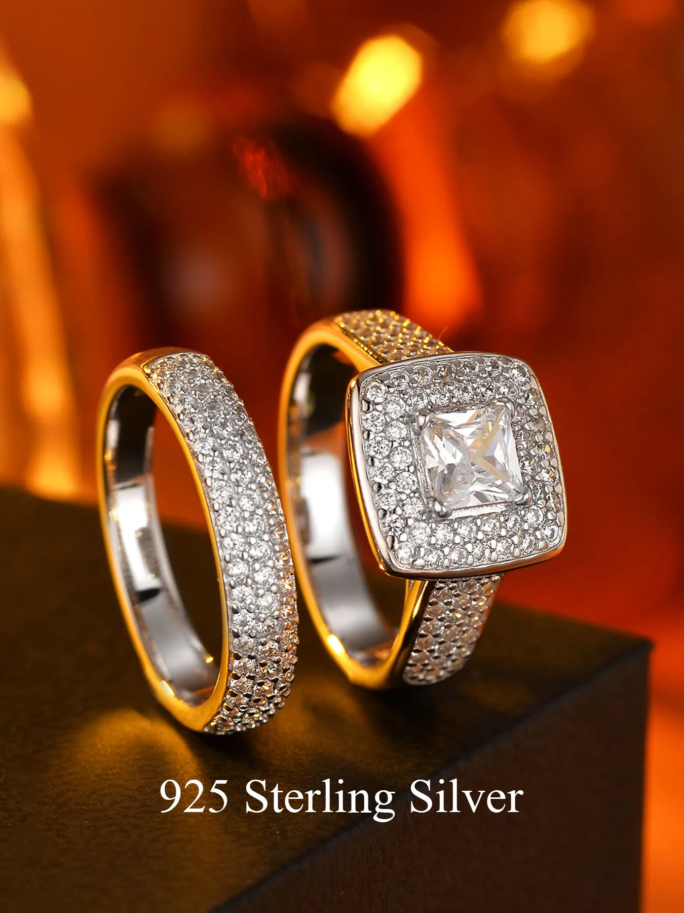 

Женское кольцо из чистого серебра 925 пробы, состоящее из двух частей, роскошный дизайн в форме квадрата, можно носить отдельно и в несколько слоев, подходит для повседневного использования.