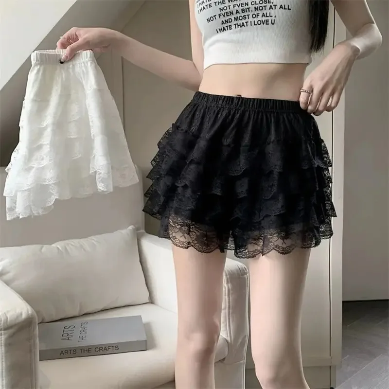 Black White Pleated Safety Panties Woman Cute Lolita Shorts Vintage Ruffle Knickers Girls Princess Underpants Summer Petticoat image 2