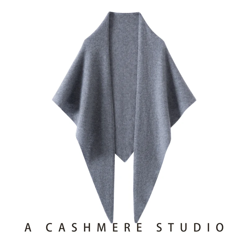 2026 New Trend Large Triangle Shawl Scarf Women 100% Cashmere Knitted Accessories Cape Casual Soft Warm Cappa Cozy 8 Colors