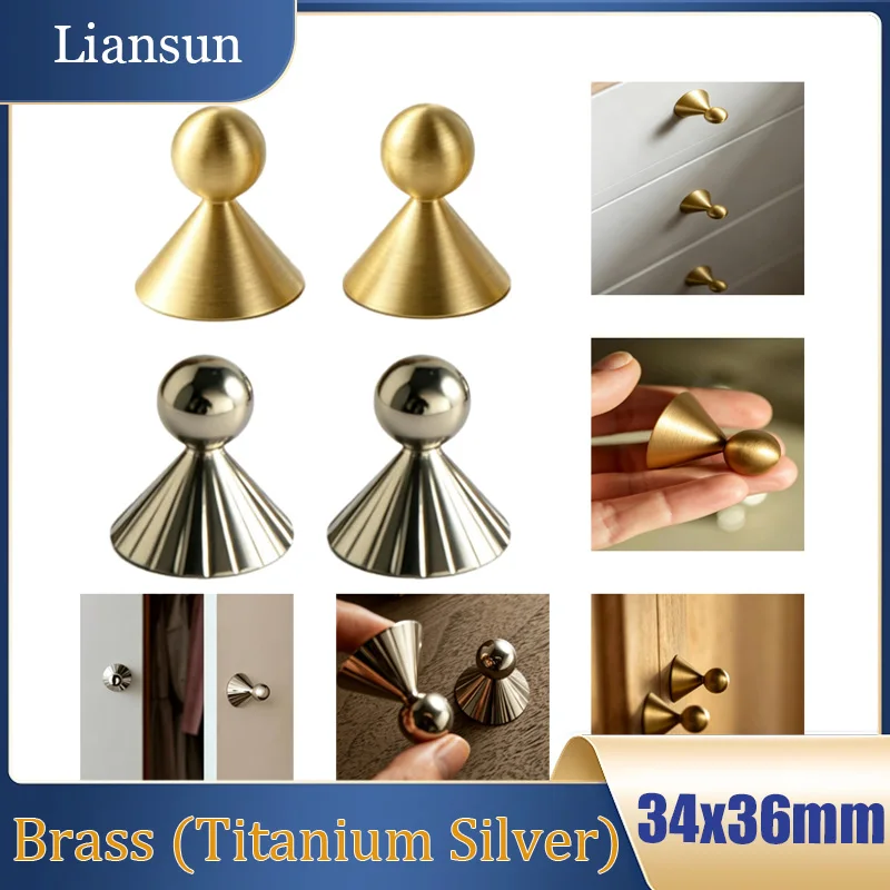 1/2/4/6PCS Solid Brass Furniture Handle Titanium Silver Bedroom Drawer Single Hole Handle Unique Design Umbrella Shape Handle