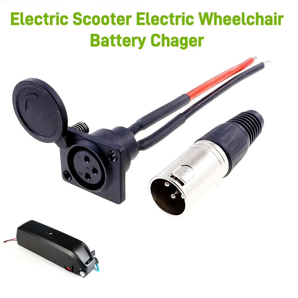 Battery Charger Port 3Pin XLR Inline Plug Adapter Connector Jack Socket For E-Wheelchair Electric Scooters Parts Cycling E-Bike