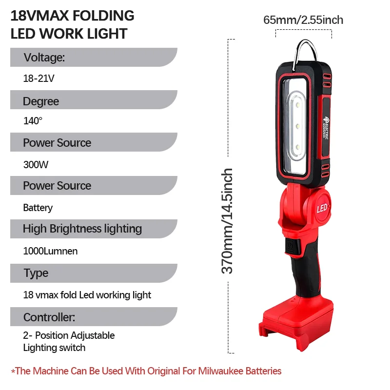 Imagem -04 - Egod Outdoor Cordless 300w Poderosa Li-ion Led Luz Multifuncional Gancho Dobrável 140 ° Luz de Trabalho Adequada para Baterias Milwaukee