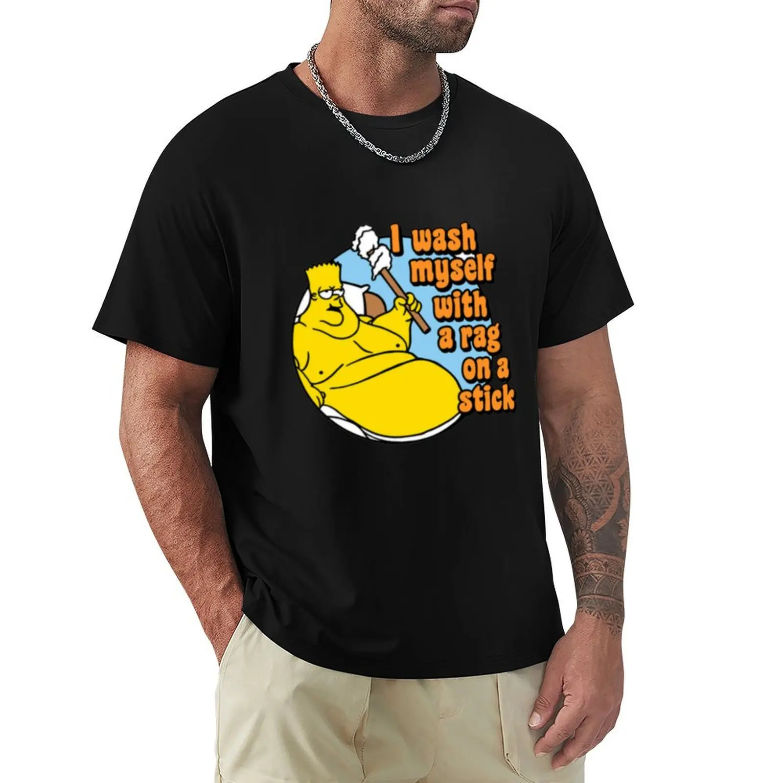 I wash myself with a rag on a stick T-Shirt Soft Anti-Shrink Cotton Tee