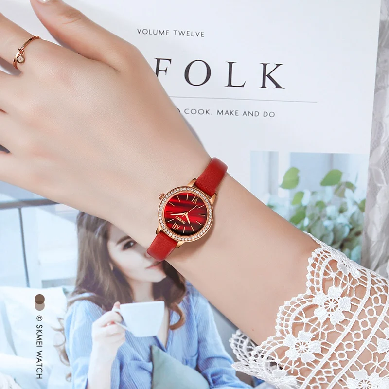 SKMEI تصميم ضياء صغير مقاوم للماء ساعة بسيطة حركة كوارتز ساعات للنساء موضة أنيقة سيدة ساعات المعصم Reloj Hombre #4