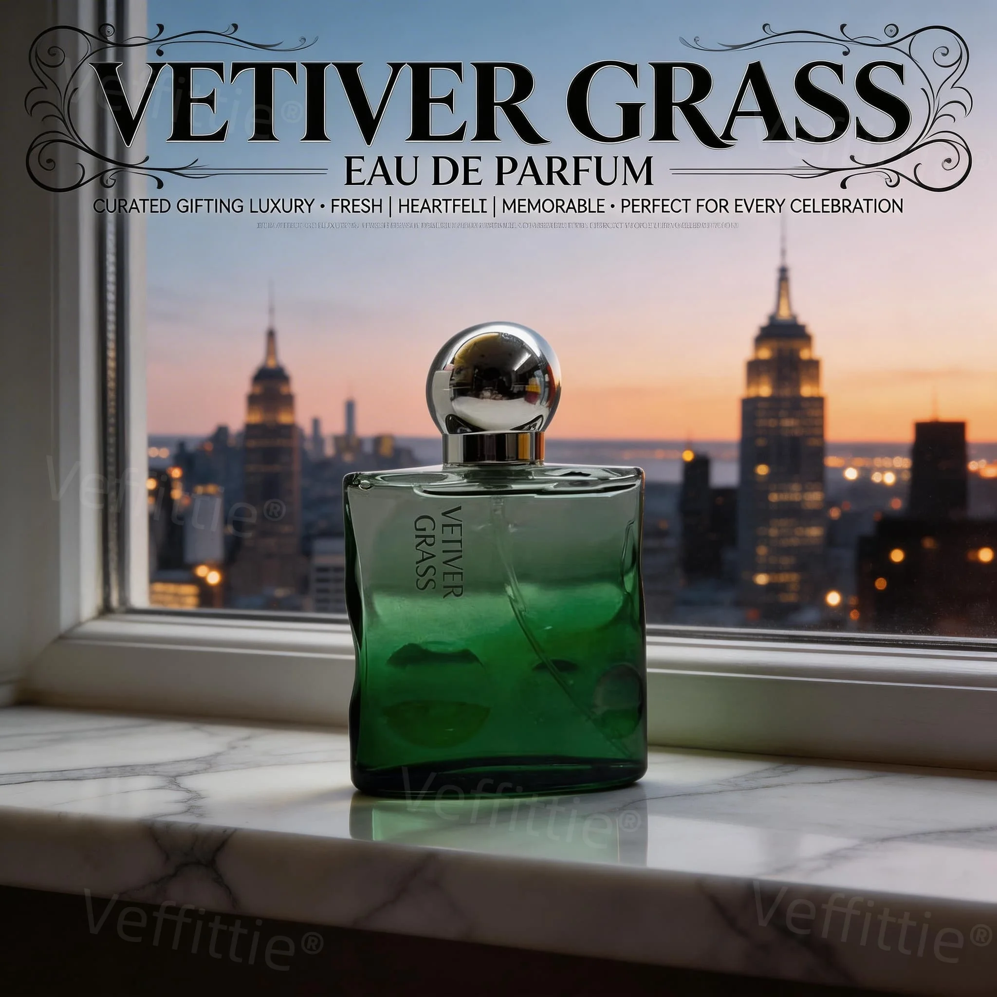 

Urban Vetiver Grass Eau De Parfum, 50ml Green Wave Bottle, Formal Office Wear, Long Lasting Bergamot-Ginger Aroma
