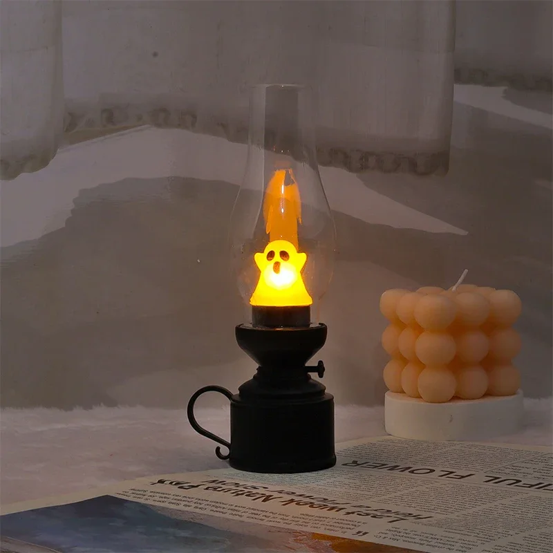 Calcifer Flameless Night Light Halloween Retro Decorative Candle Light Cartoon Anime Kerosene Lamp Bedroom Bedside Table Lamp