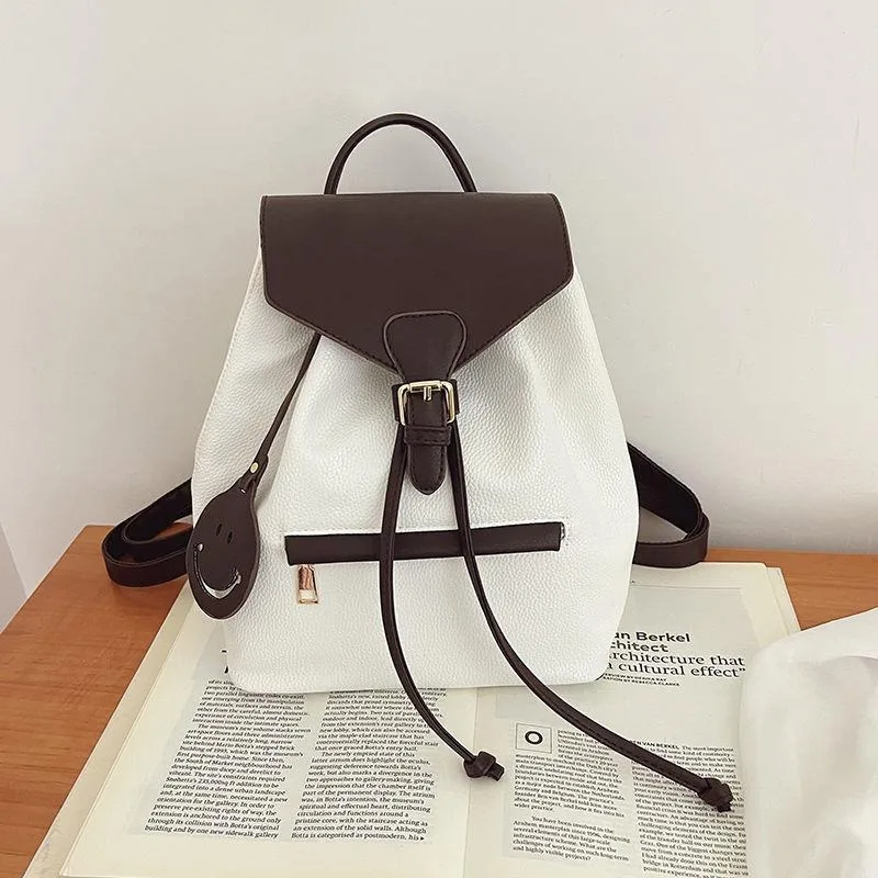 Women Backpack Purse Pu Leather Anti-theft Travel Bag  Contrast Black Korean  Fashion Female Outdoor Shoulder Bag Totes