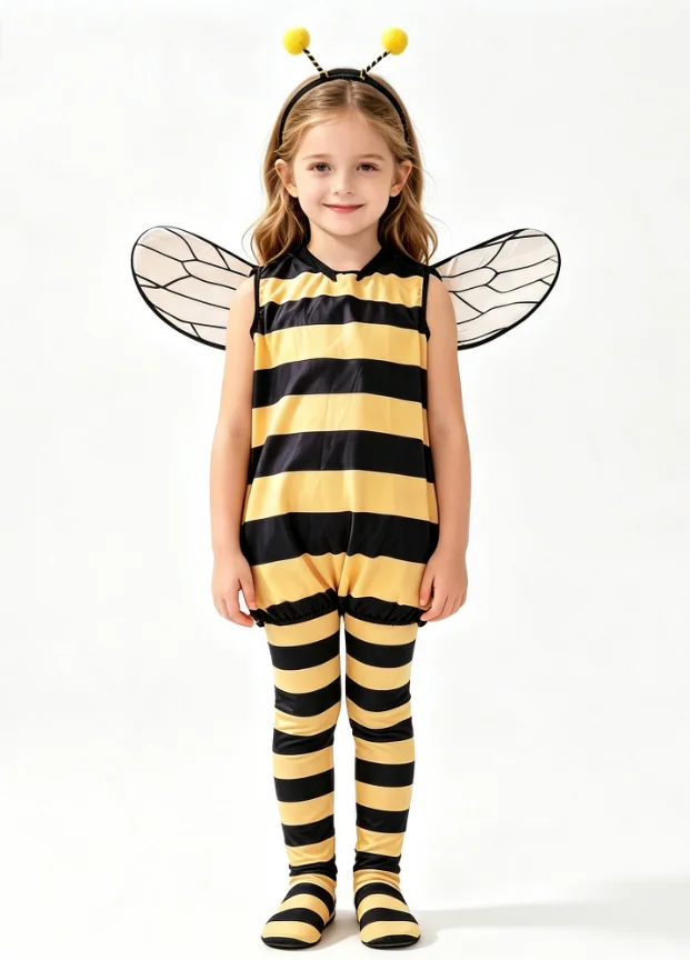Cute Animal Themed Vibrant Lovely Bee Halloween Masquerade Party Role Play Fancy Set For Kids School Stage Performance Clothing