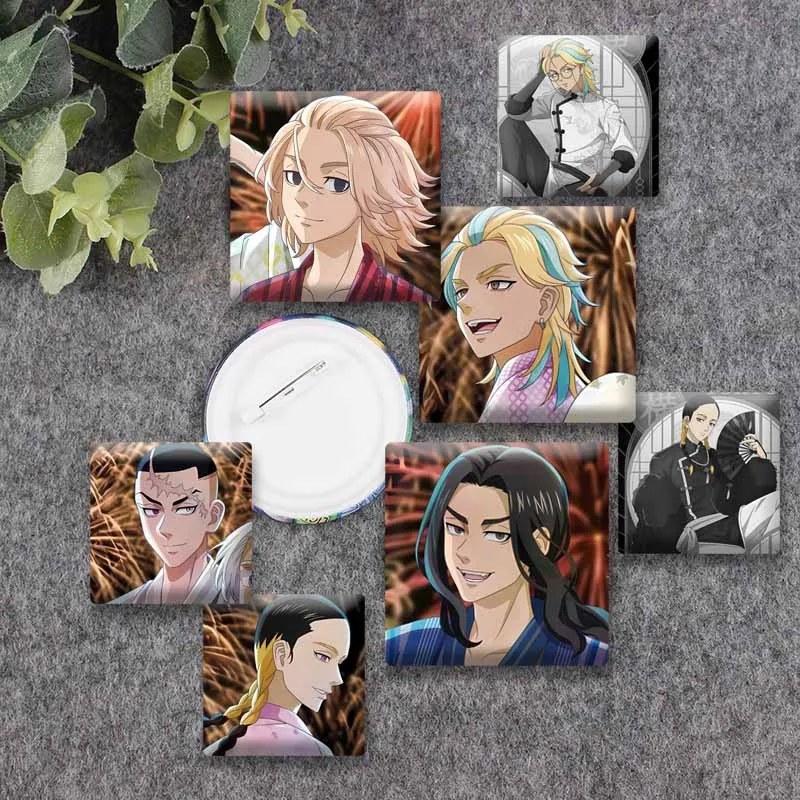 Tokyo Revengers Cartoon Square Badge Cool Anime Boys Lapel Pins for Backpack Briefcase Clothes Snap-in Jewelry Brooch Toys Gifts