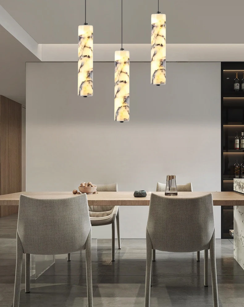 Cylinder Natural Marble Chandelier Dimmable Art Indoor