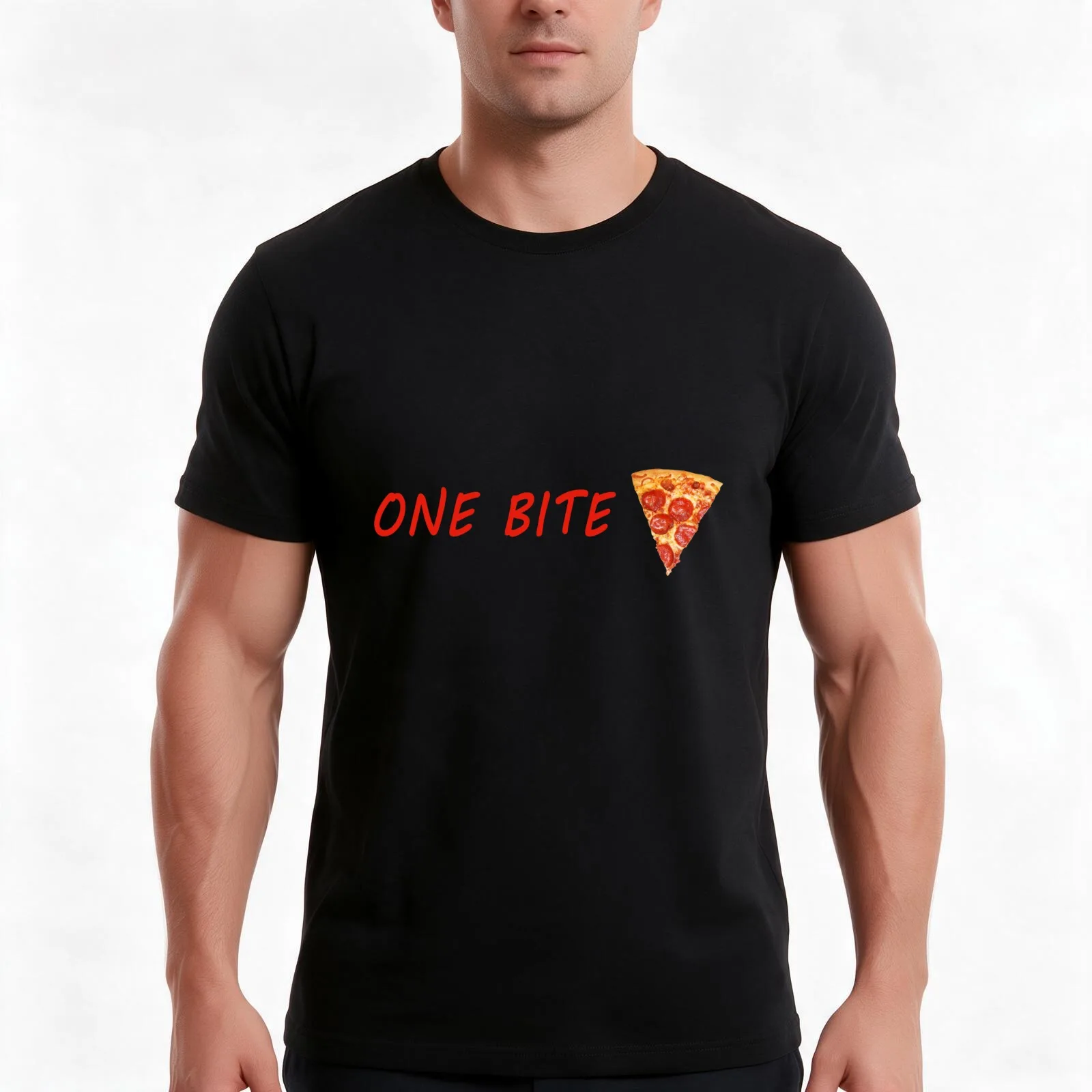one bite pizza T-Shirt, Summer Casual Cotton Tee, Oversized Streetwear Tops, Vintage Graphic Print, Loose Fit Short Sleeve