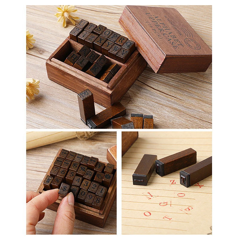 28Pcs Alphabet Stamps Vintage Wooden Rubber Letter Standard Stamp Set For Craft Card Making Planner Scrapbooking Journals