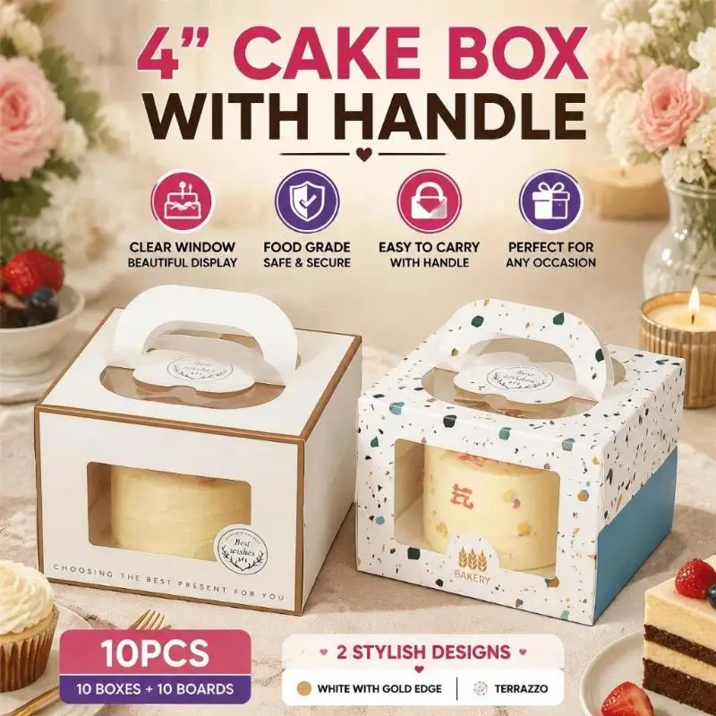 10Pcs Cute Cake Box 4 Inch Thousand Layer Pastry Packaging Boxse Handheld Thickened With Inner Tray Packing Case