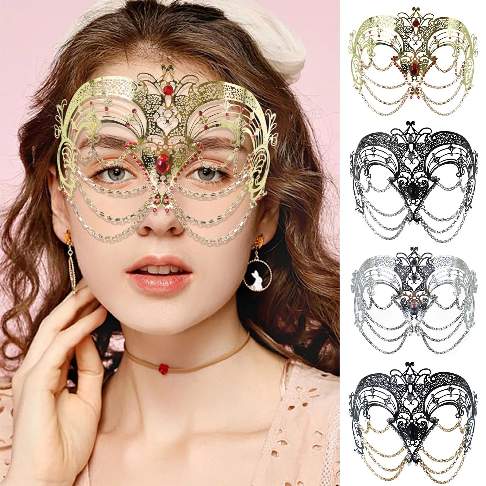 

Masquerade Ball Mask Filigree Metal Mask with Sparkling Rhinestones for Ladies Halloween Christmas Carnivals Prom Half Face Mask