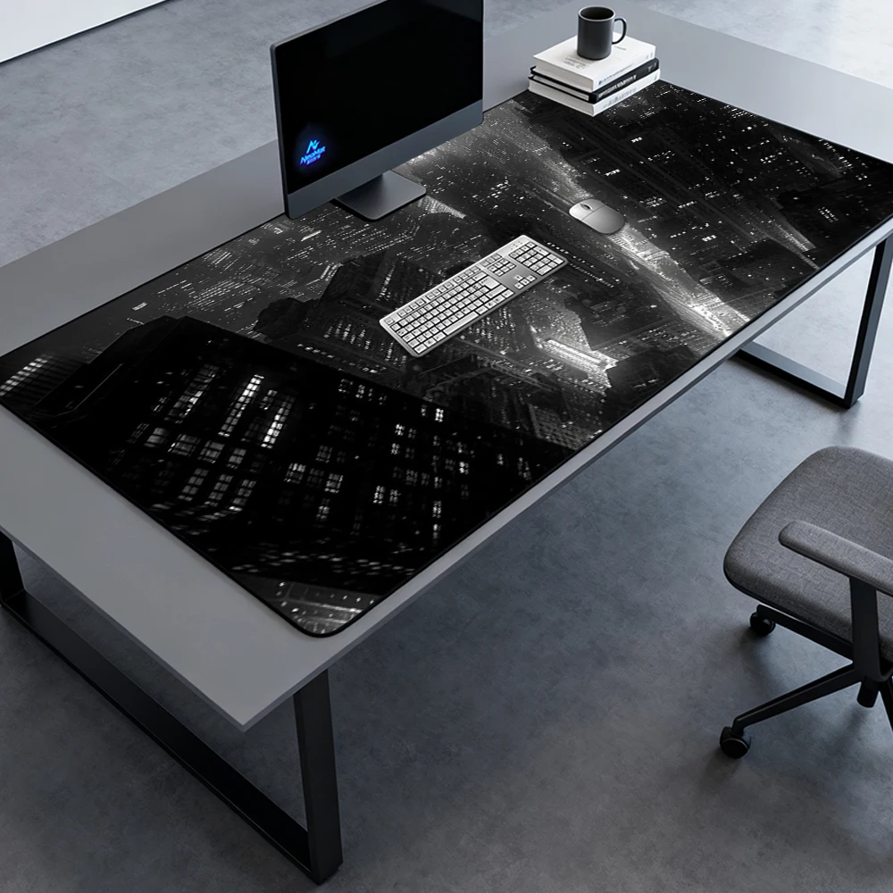 Monochrome Cyberpunk Mouse Pad Gaming Desk Mat 180x60 Black White Cityscape 160x60 XXXL Urban Night Mousepad Accessories
