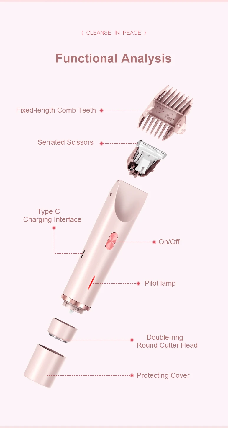 2-in-1-Elektrorasierer für Damen, Bikini-Trimmer, Gesichtsrasierer, Haarentfernung für Achselhöhlen, Beine, Damen-Körpertrimmer, wasserdicht, schmerzlos – Detail 9