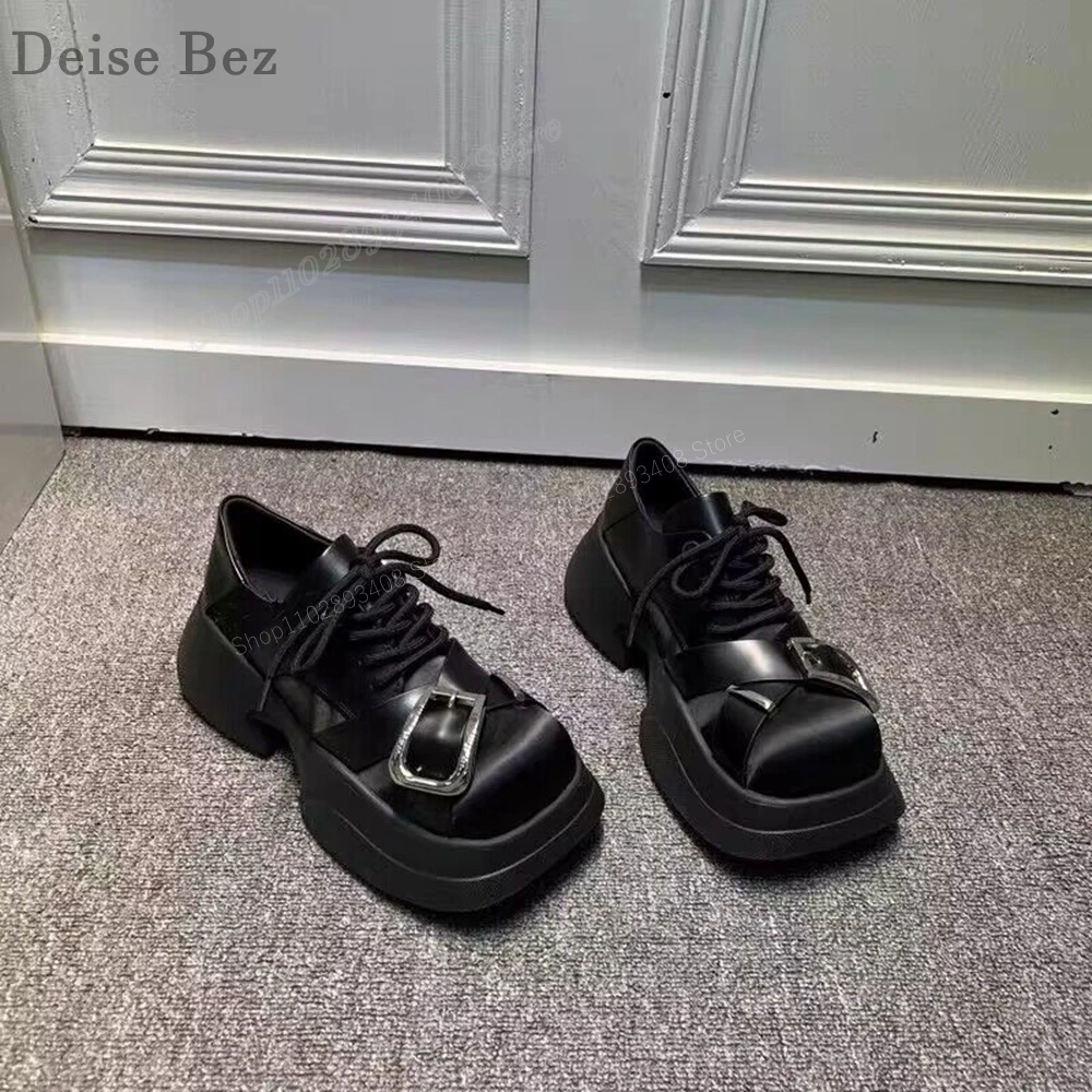 Black Cross Tied Men Casual Shoes Buckle Belt Lace up Round Toe Matte Leather Fashion Solid Men Shoes 2023 Zapatillas Mujers