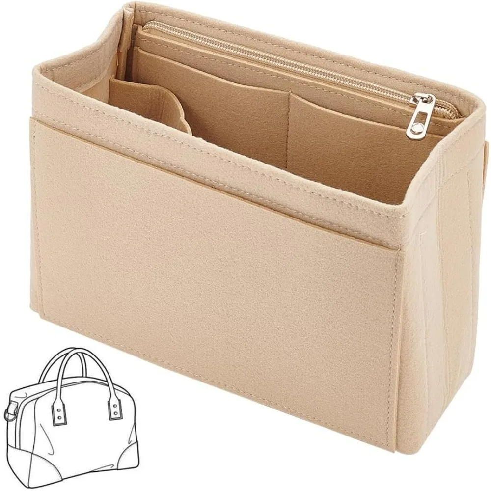 Felt Handbag Organizer Insert Felt Zipper Tote  Insert Liner Rectangle  in  Multiple Compartments  Insert Shoulder