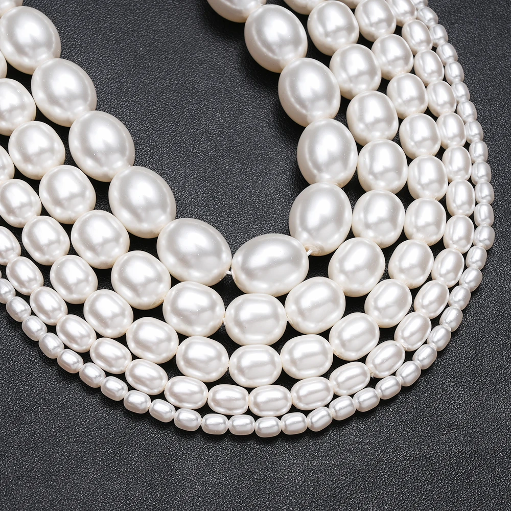 4/8/10/12/15mm Glass Imitated Pearl Beads for DIY Jewelry Making White Oval Beads for Earrings Bracelets and Necklaces Making